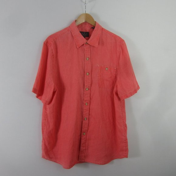 Nat Nast Mens Large Red Short Sleeve 100% Linen Button Shirt Summer L Classic - Picture 1 of 8